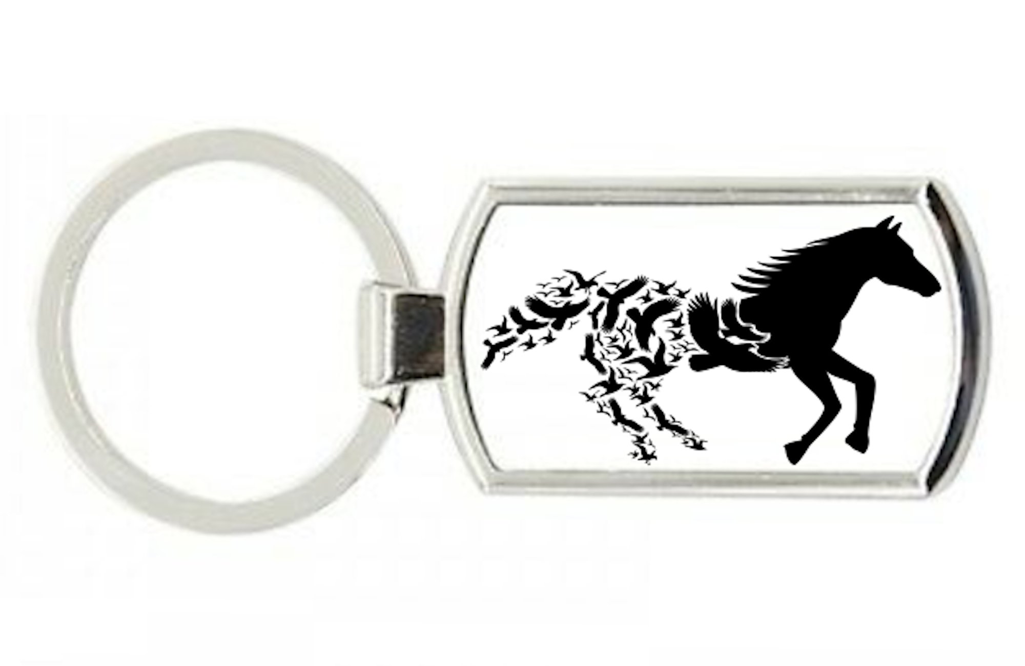 Horse & Bird Rectangle Keyring, Horse Keyring, Horse Gift